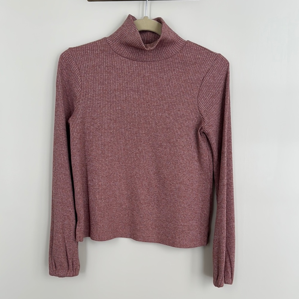 Madewell Mauve Ribbed Turtleneck Thin Sweater